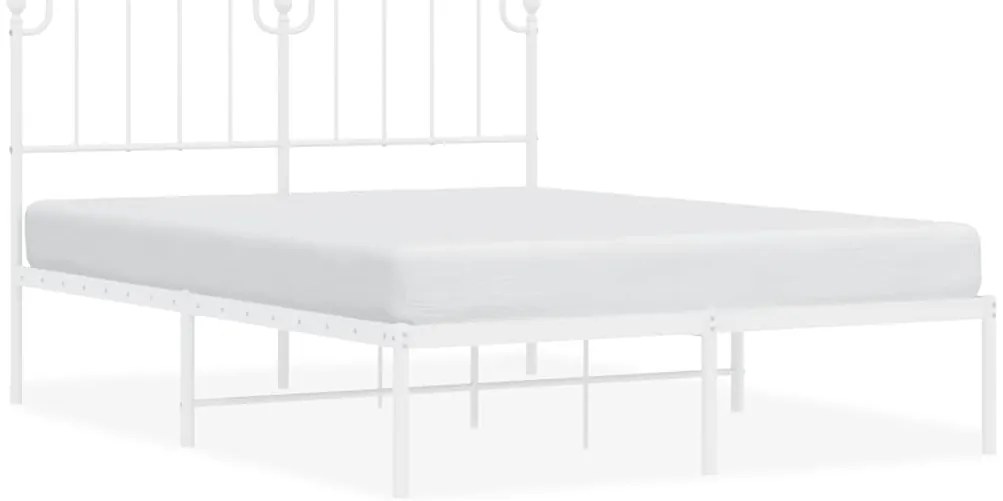 373938 vidaXL Метална рамка за легло с горна табла, бяла, 150x200 см