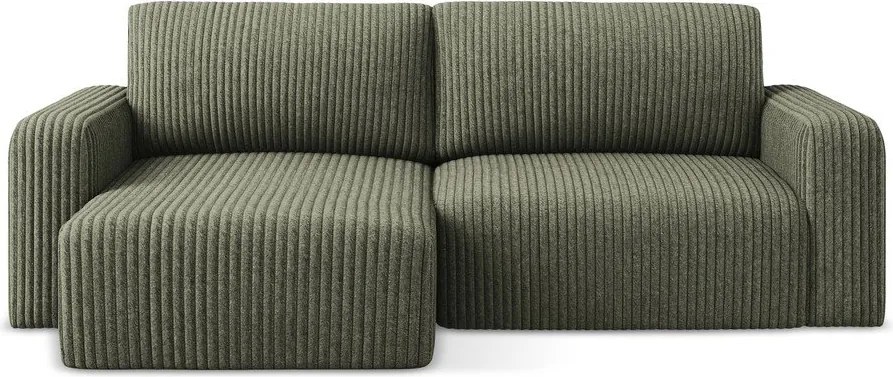 Зелен сгъваем/с място за съхранение ъглов диван от рипсено кадифе (ляв ъгъл) Kona – Makamii