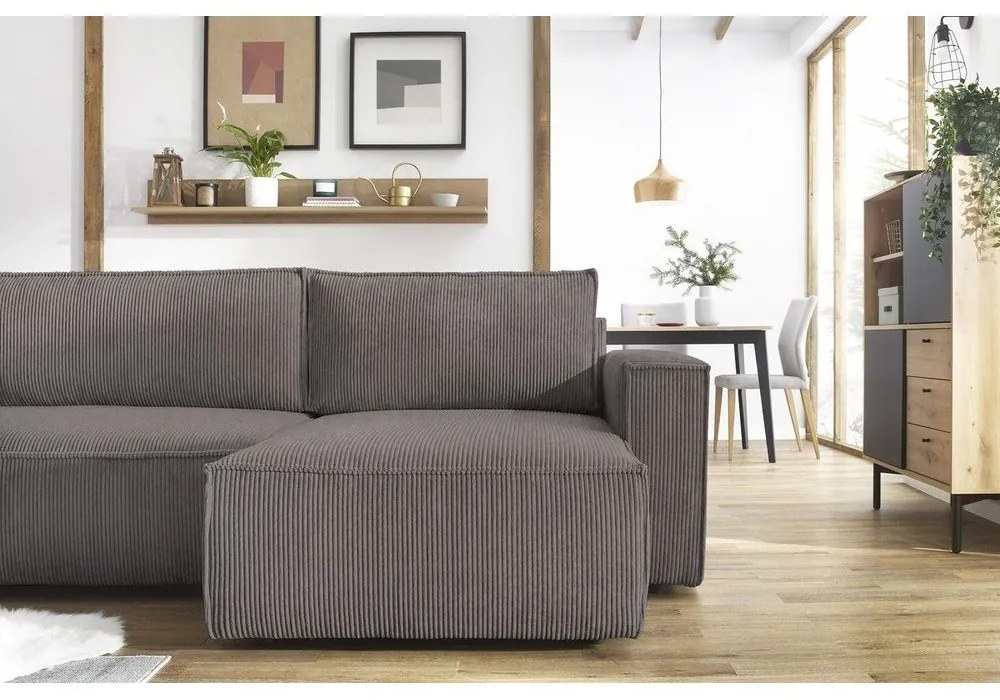 Тъмносив велурен U-образен разтегателен диван Nihad - Bobochic Paris