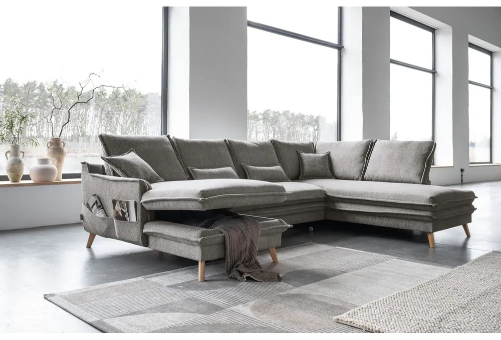 Сив разтегателен ъглов диван (десен ъгъл/"U" форма) Charming Charlie – Miuform