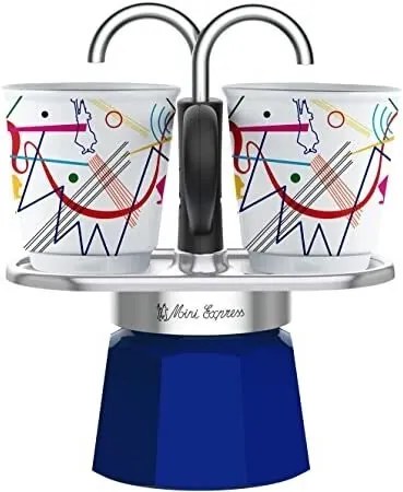 Bialetti - Сет кафеварка Mini "R" KANDINSKY за 2 кафета и 2 бр. чаши, син