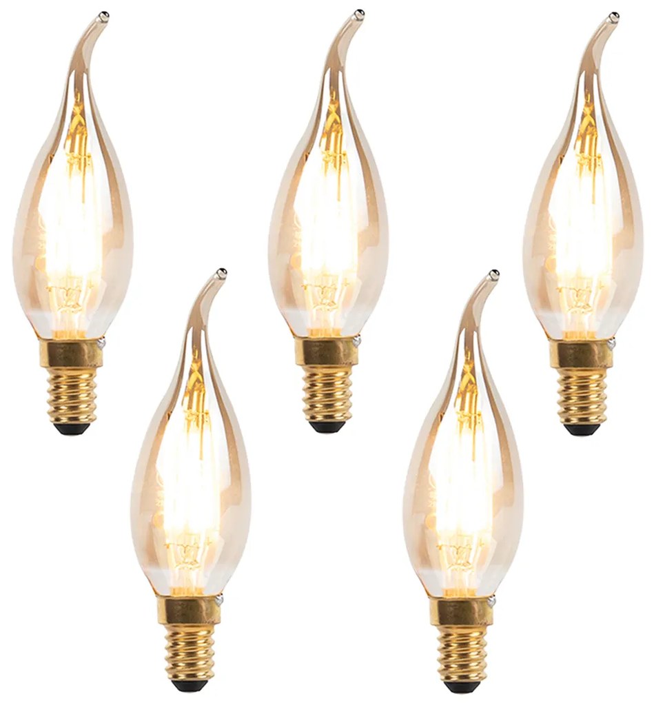 Комплект от 5 димируеми LED филаментни свещ лампи E14 240V 3W 250lm