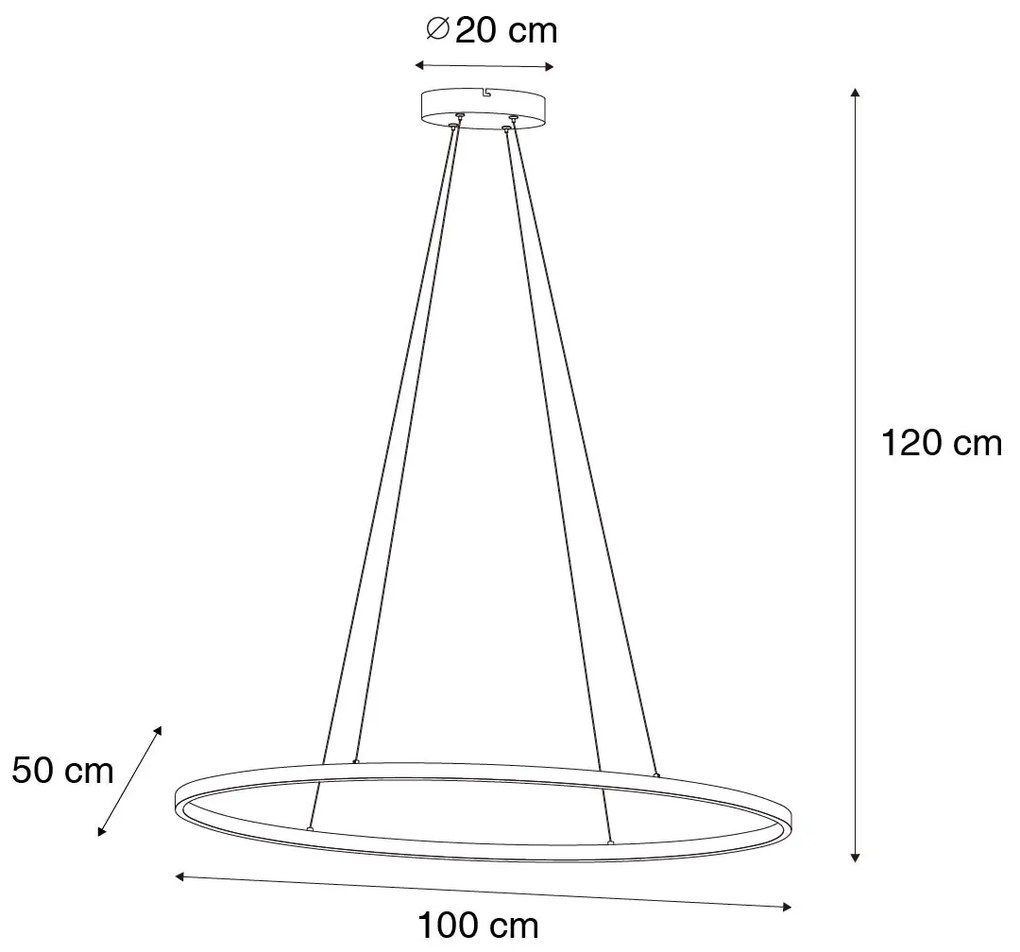 Дизайнерски висящ аплик черен овален с LED 3-степенна димираща - Ovallo
