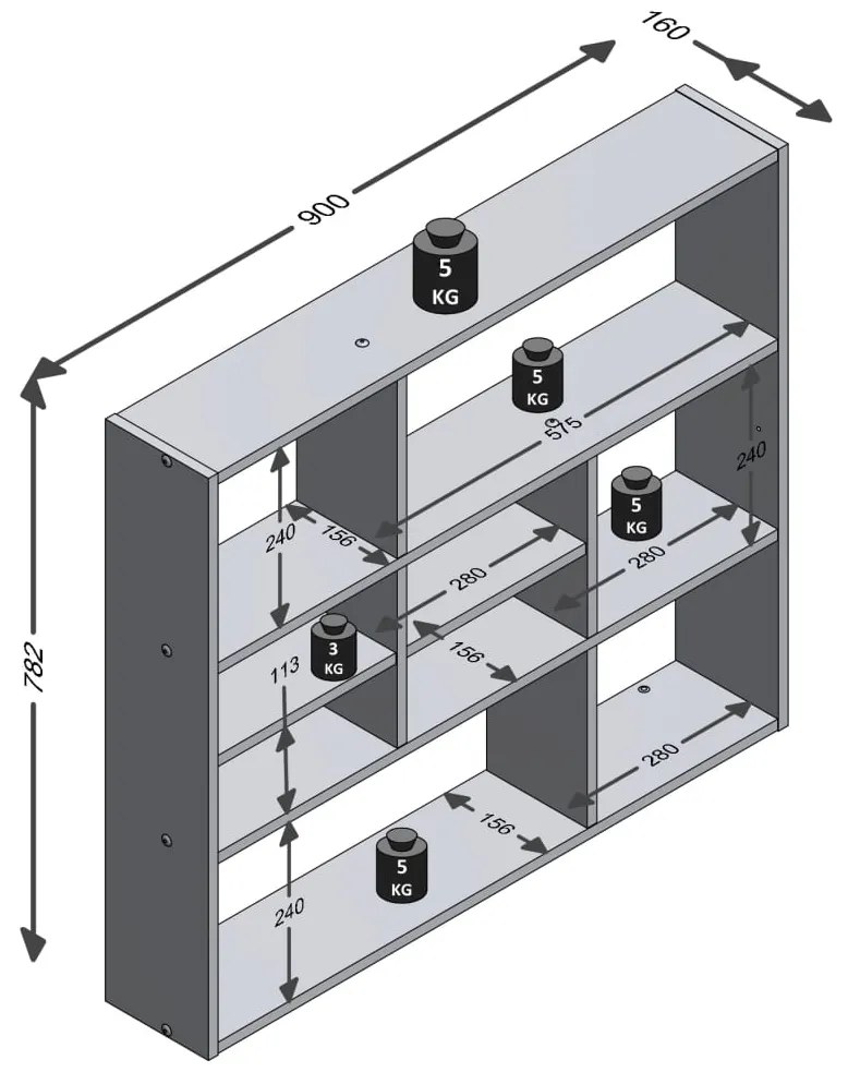 428760 FMD Етажерка за стена с 9 отделения, бяла