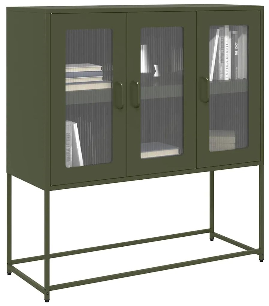 853408 vidaXL Бюфет, маслиненозелен, 100,5x39x107см, студеновалцувана стомана