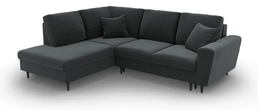 Тъмносив кадифен разтегателен ъглов диван с място за съхранение (ляв ъгъл/L форма) Kyoto – Cosmopolitan Design