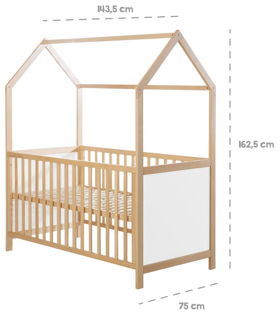Бебешко креватче Homy Plus-Естествено-Бял