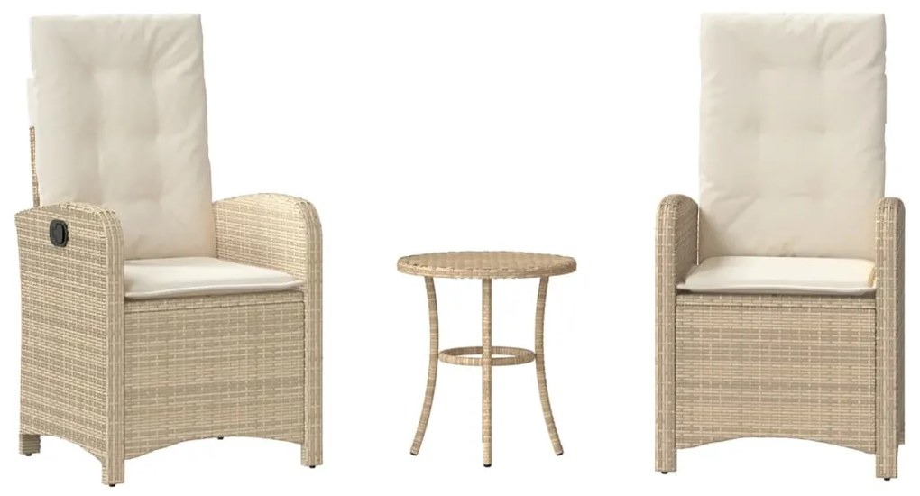 365180 vidaXL Бистро комплект с възглавници 3 части бежов полиратан