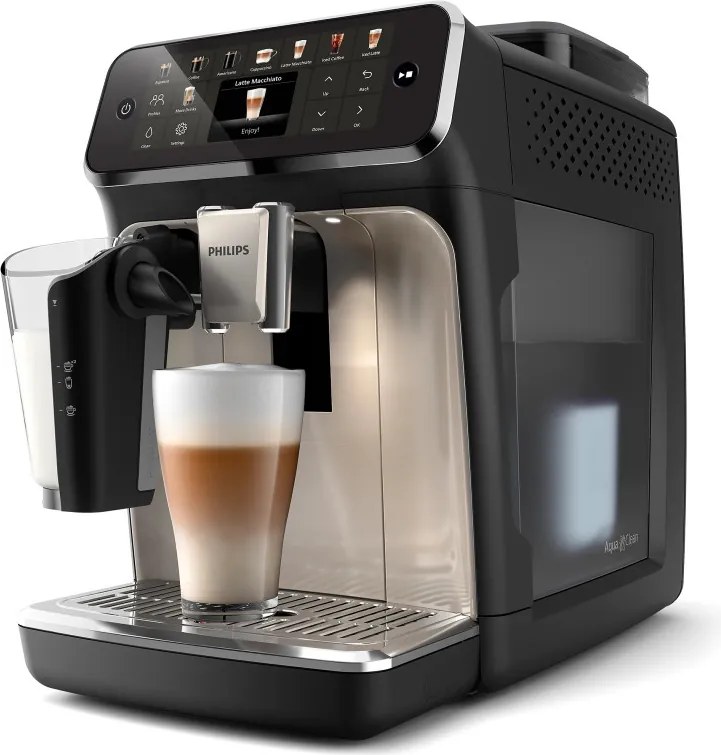 Кафеавтомат Philips EP5547/90 LatteGo, 1500W, 15 bar, 1.8 л, 20 напитки, Керамична мелачка с 12 нива, TFT, AquaClean, SilentBrew, AromaExtract, ExtraShot, Черен/Бежов