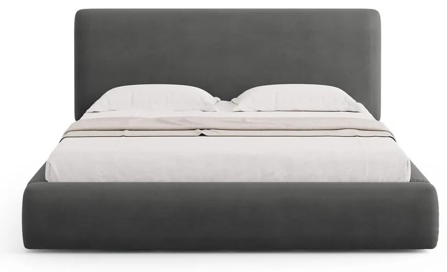 Сиво двойно тапицирано легло с място за съхранение с включена подматрачна рамка 160x200 cm Colonel – Cosmopolitan Design
