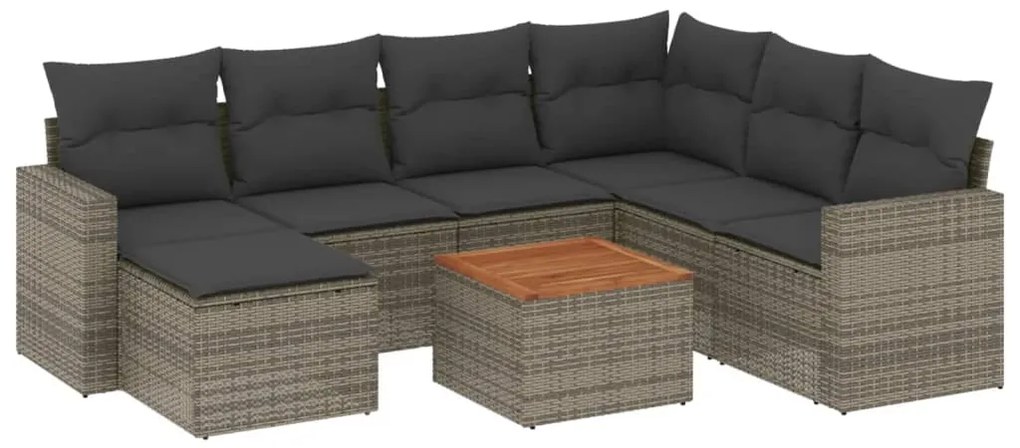 3256571 vidaXL Градински комплект диван с възглавници 8 части сив полиратан