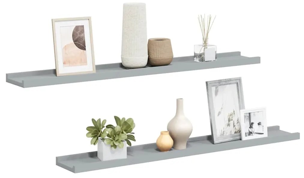 323936 vidaXL Рафтове за фоторамки, 2 бр, сиви, 80x9x3 см, МДФ