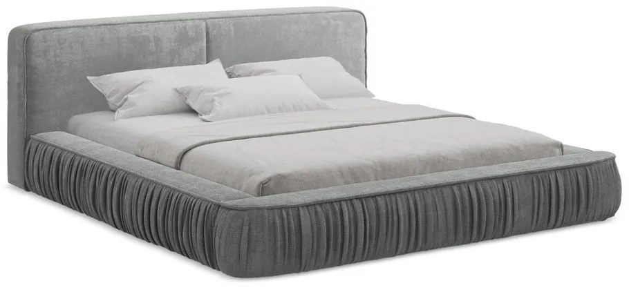 Сиво тапицирано двойно легло с място за съхранение и решетка 160x200 cm Keoni - Makamii