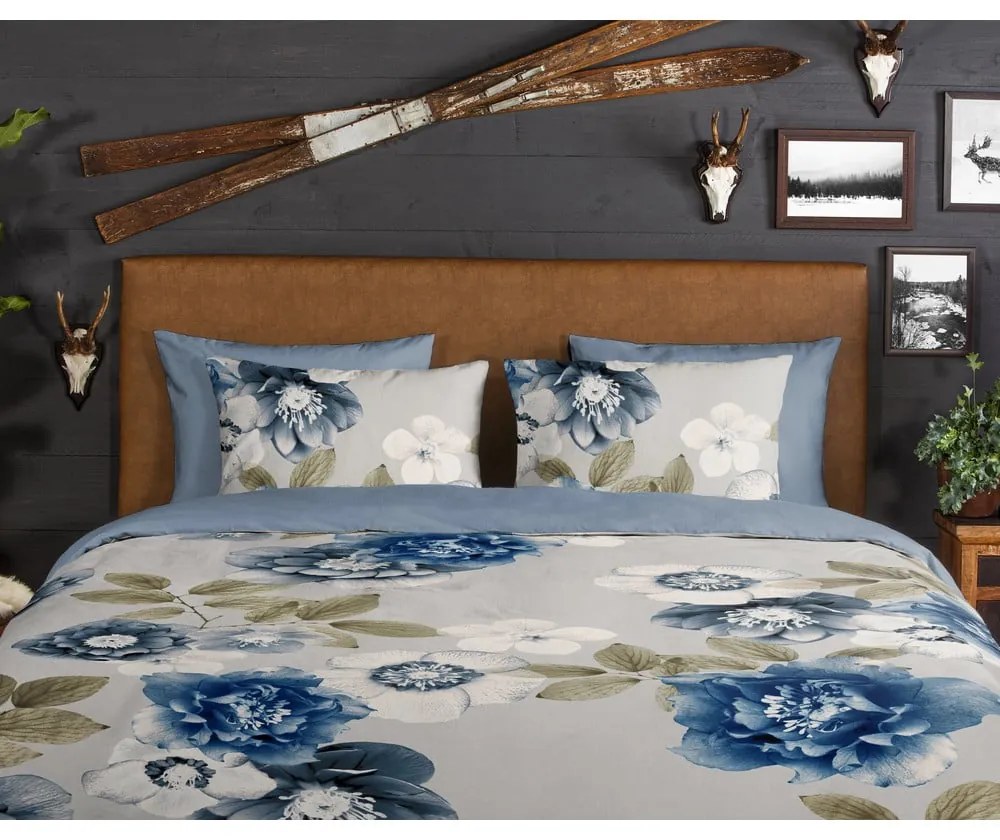 Синьо-сиво двойно удължено фланелено спално бельо 200x220 cm Gabin – Good Morning