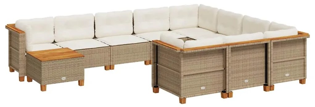 3262057 vidaXL Градински диван с възглавници, 11 части, бежов полиратан