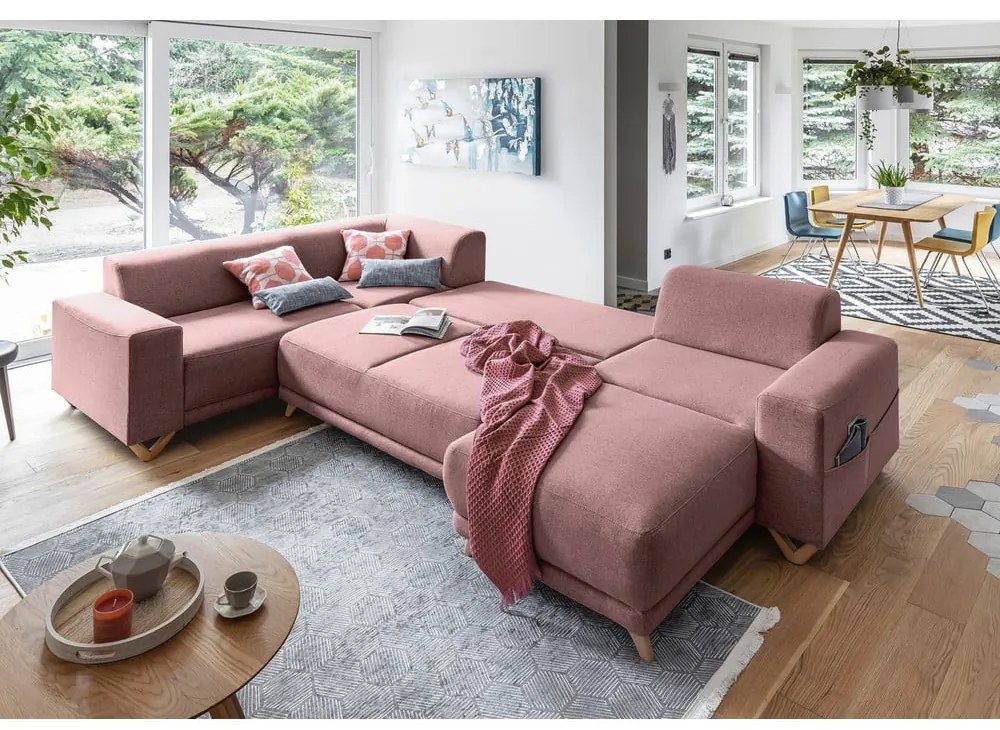 Розов разтегателен/с място за съхранение ъглов диван (ляв ъгъл/U форма) Classy Sophie – Miuform