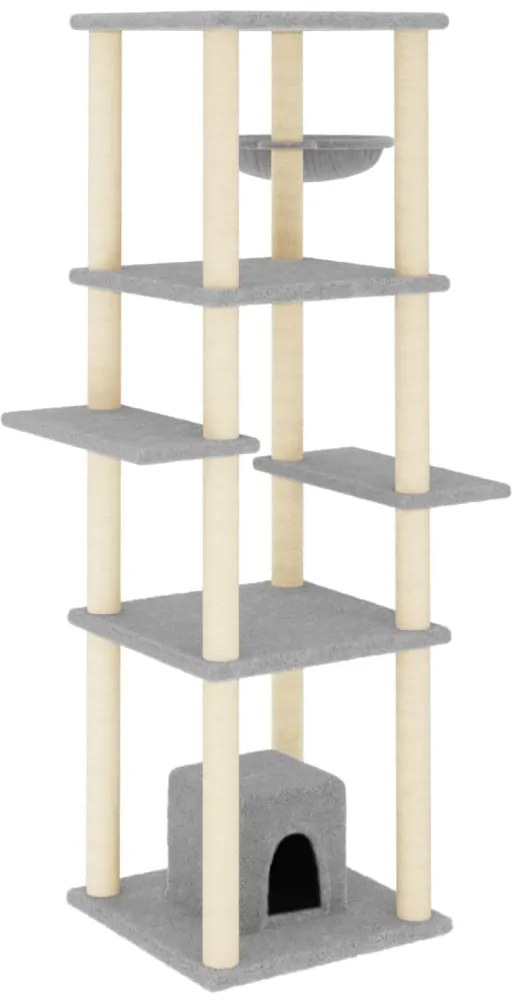 172056 vidaXL Котешко дърво със сизалени стълбове, светлосиво, 154 см