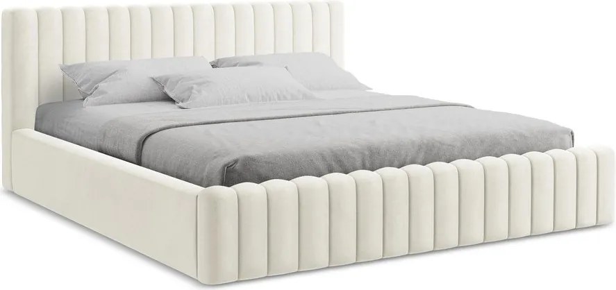 Кремаво двойно легло 160x200 cm тапицирано с място за съхранение с включена подматрачна рамка Lemi – Makamii