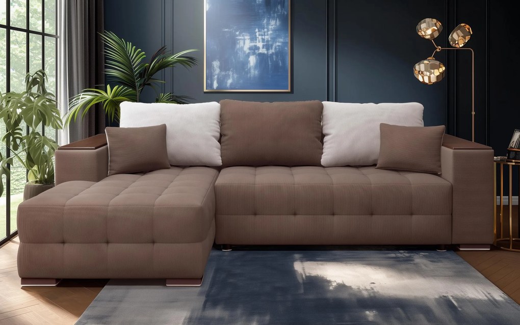 Разтегателен ъглов диван с подлакътник етажерка Мелвин Спринг S