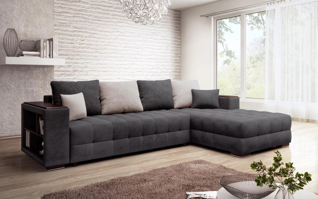 Разтегателен ъглов диван с подлакътник етажерка Мелвин Спринг