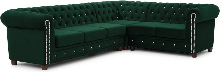 Зелен кадифен разтегателен ъглов диван (десен ъгъл L форма) York Blik – Ropez