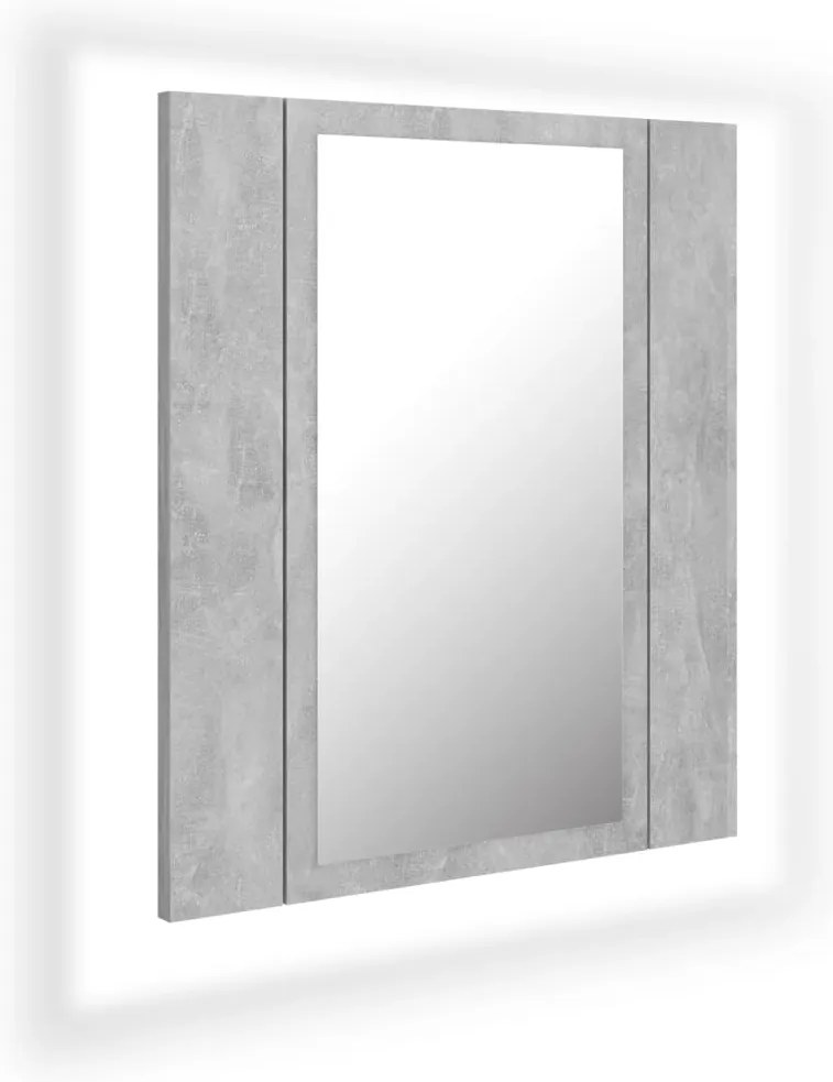 804952 vidaXL LED шкаф с огледало за баня, бетонно сив, 40x12x45 см, акрил
