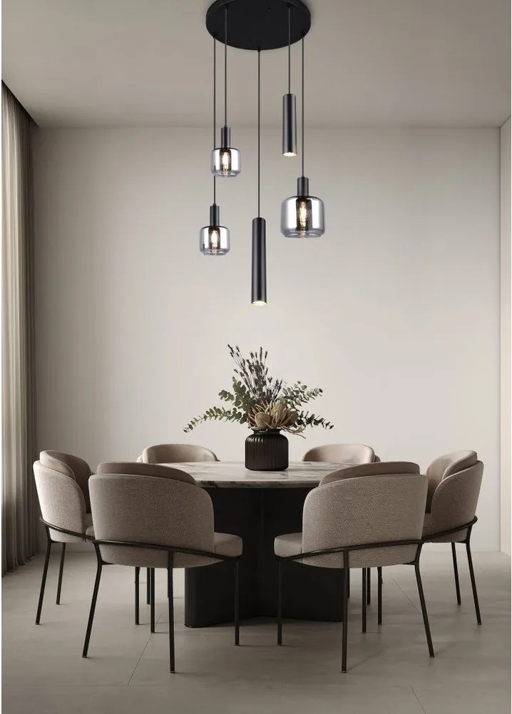 Черно висящо осветително тяло с метален абажур/със стъклен абажур ø 40 cm Mataro – Trio