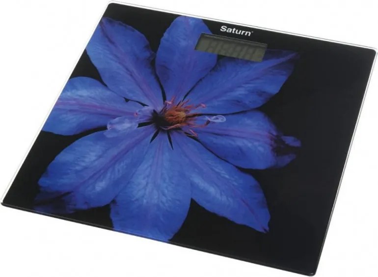 Кантар Saturn ST-PS0287, До 150 кг, LCD дисплей, Kg/Lb, Индикатори за батерия и претоварване, Закалено стъкло, Черен/лилав