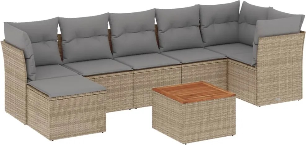 3256087 vidaXL Градински диван с възглавници 8 части бежов микс полиратан