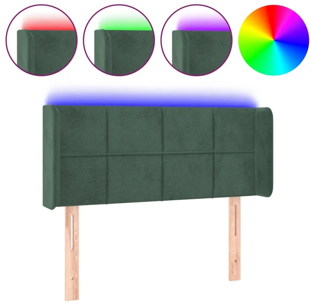 3123275 vidaXL LED горна табла за легло, тъмнозелена, 93x16x78/88 см, кадифе