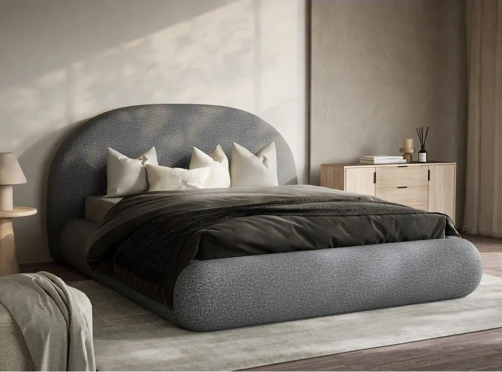 Сиво двойно легло 180x200 cm тапицирано с място за съхранение с включена подматрачна рамка Maumere – Maison de Rêve