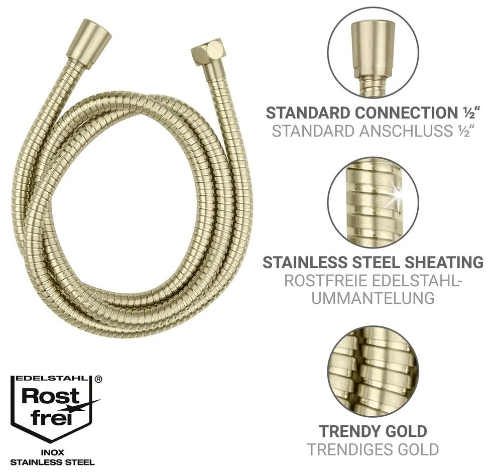 Матово златист душ маркуч от неръждаема стомана 150 cm Brass – Wenko