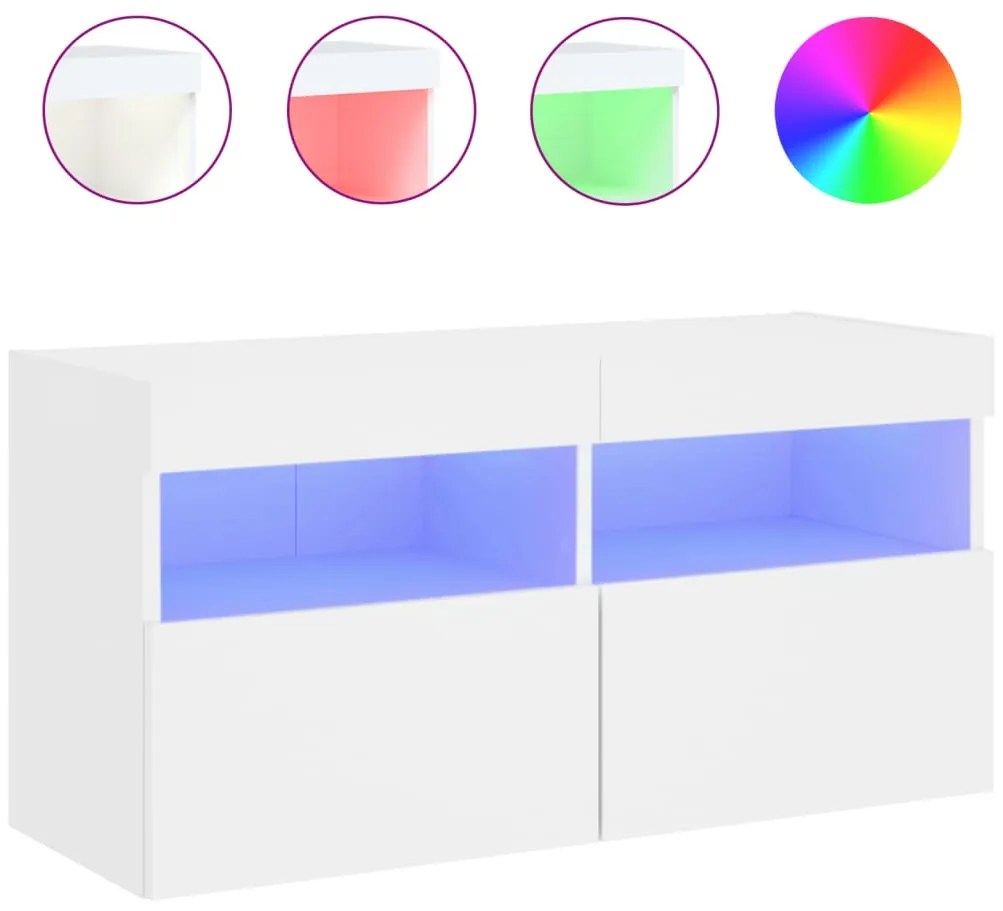 837197 vidaXL Стенен ТВ шкаф с LED осветление, бял, 80x30x40 см