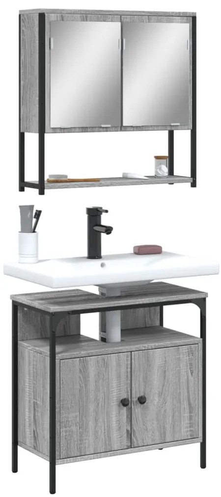 3214658 vidaXL Комплект мебели за баня от 2 части сив сонома инженерно дърво