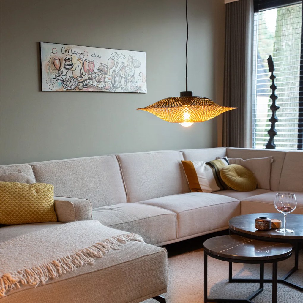 Ориенталска висяща лампа черна с бамбук 50 см - Rina