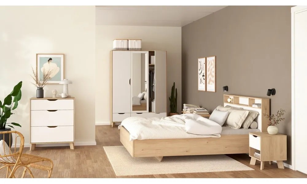 Скрин от дъбов декор в бял и естествен цвят 79x92x40 cm Ikast – Tvilum