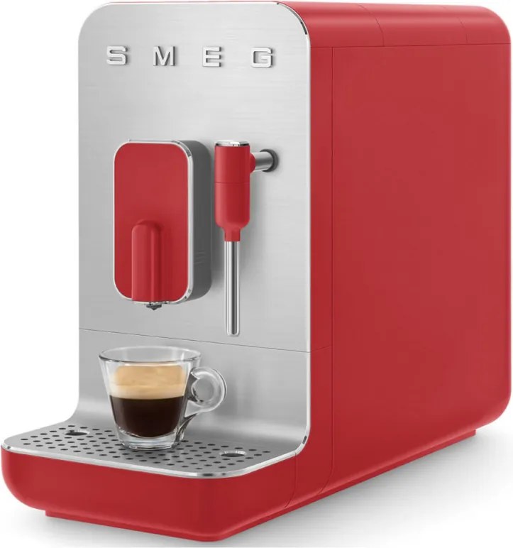 Еспресо машина SMEG Collezione BCC02RDMEU, 1350 W, 19 bar, 1.4 л, 8 функции, Вградена мелачка, Дюза за пара, Червен