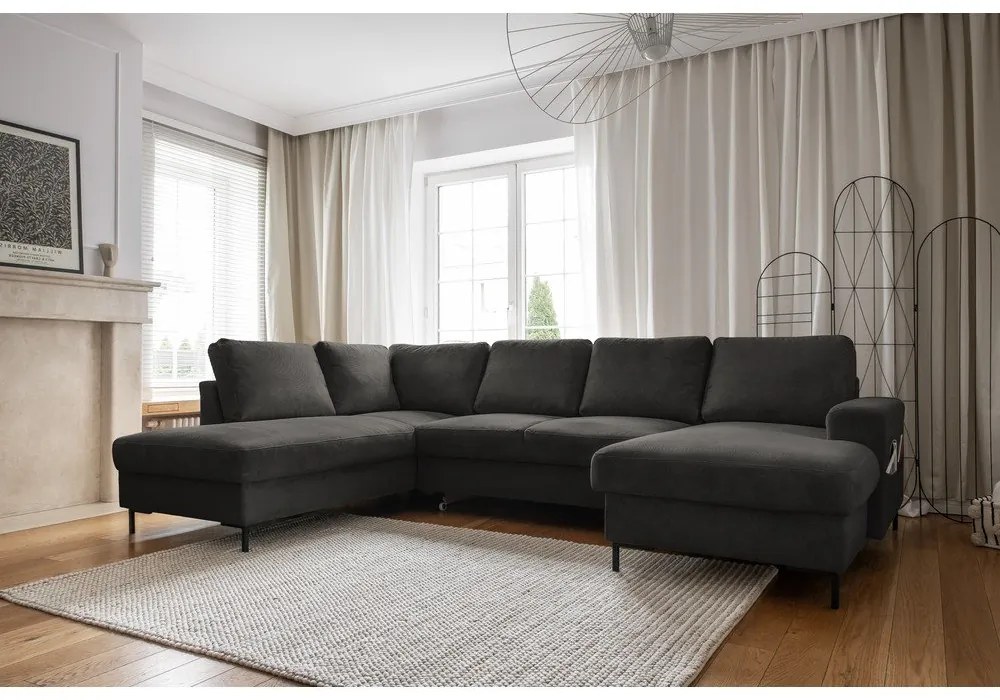 Тъмносив разтегателен ъглов диван от рипсено кадифе (ляв ъгъл) Lofty Lilly – Miuform