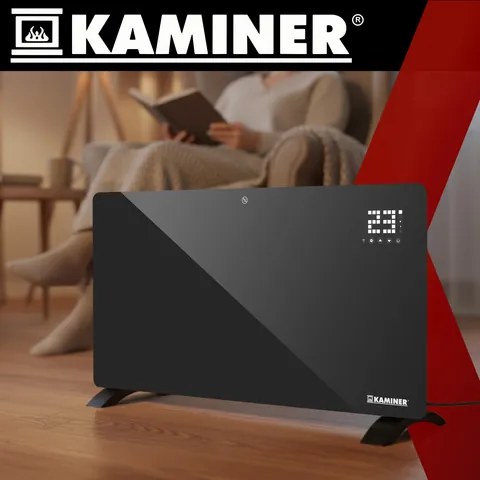 Стъклен електрически конвектор Kaminer Zelva 2500W — С WiFi управление, термостат и дистанционно