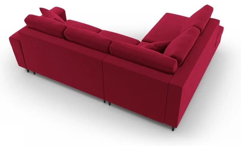 Червен кадифен разтегателен ъглов диван с място за съхранение (ляв ъгъл/L форма) Kyoto – Cosmopolitan Design