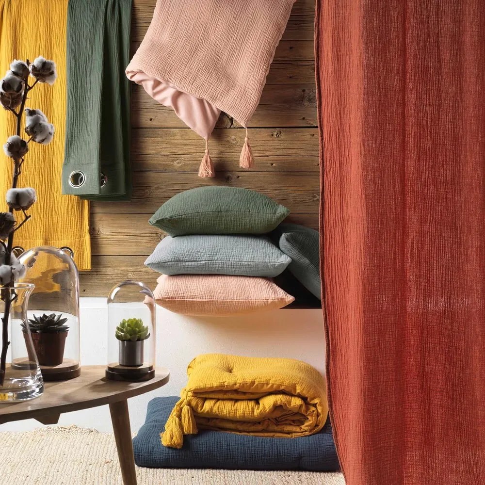 Жълто удължено муселиново двойно спално бельо 240x260 cm Angelia – douceur d'intérieur