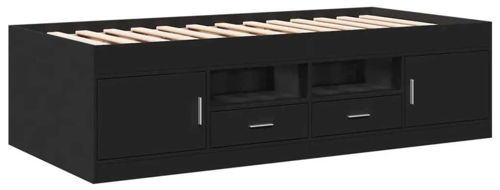 3280252 vidaXL Дневно легло с чекмеджета, без матрак, черно, 90x190 см