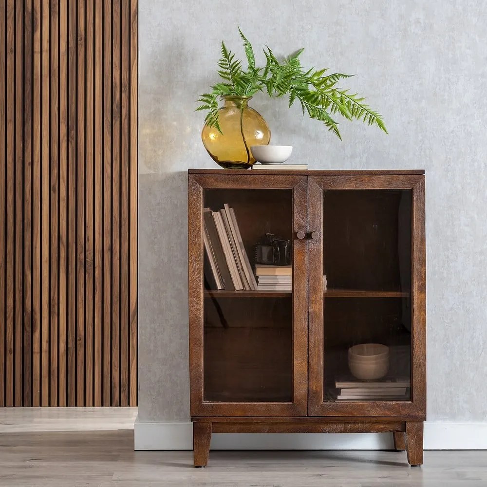 Кафява витрина от масивно манго 80x100x40 cm Ravi – Ixia