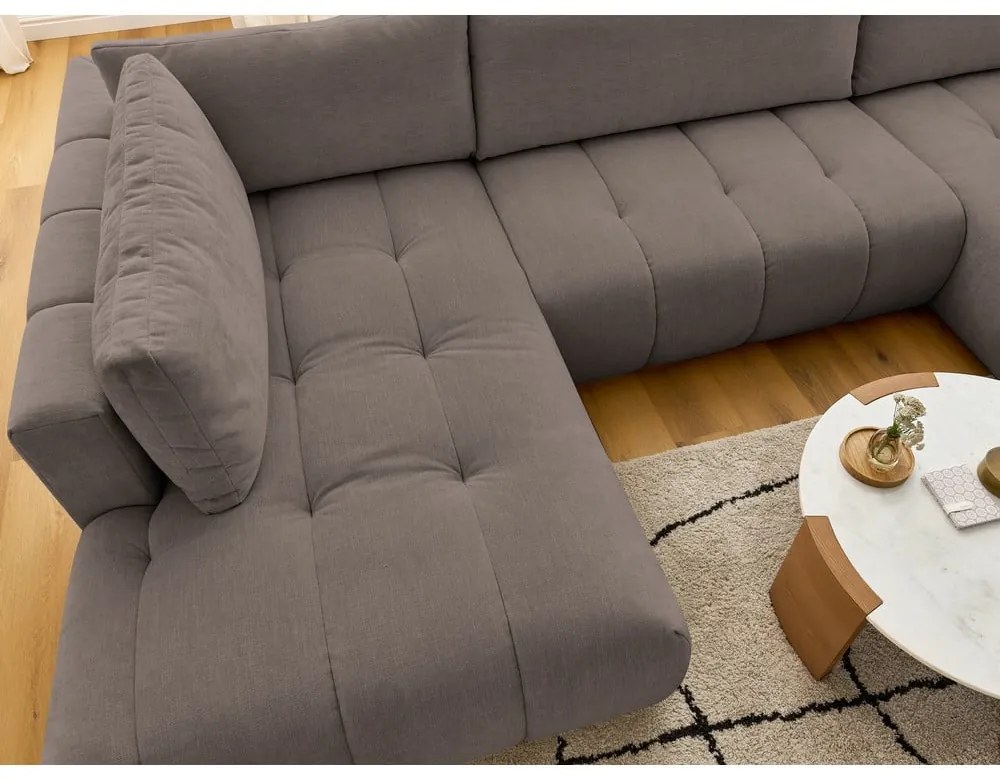 Кафяво-сив сгъваем/с място за съхранение ъглов диван (ляв ъгъл/U форма) Fuji – Bobochic Paris