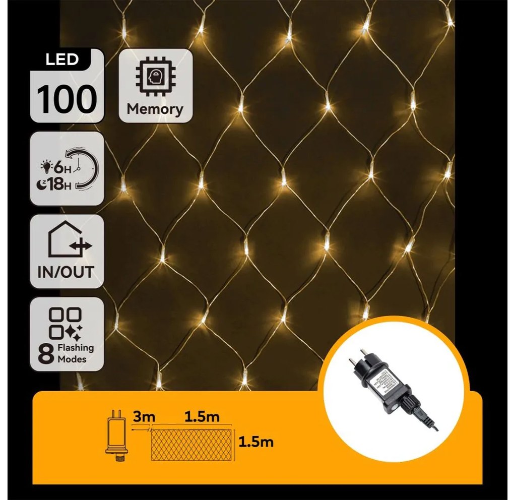 Aigostar - Външна коледна LED гирлянда 100 LED/8 режима 4,5 x 1,5 м IP44 топла бяла