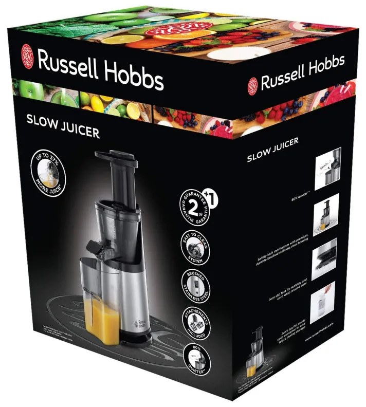 Сокоизстисквачка Slow juicer Russell Hobbs 25170-56, 150 W, 3 сита, 0.7 l,  Обратно движение, Студено пресоване, Инокс/черен