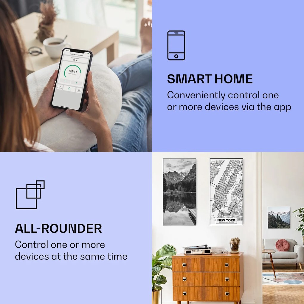 Klarstein Wonderwall Air Art Smart, инфрачервен отоплител, карта на Ню Йорк 60 х 120 см, 700 W