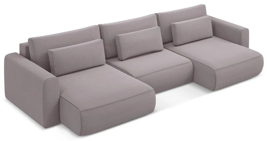 Кадифен разтегателен ъглов диван с място за съхранение в цвят лавандула (U форма) Kapua – Makamii
