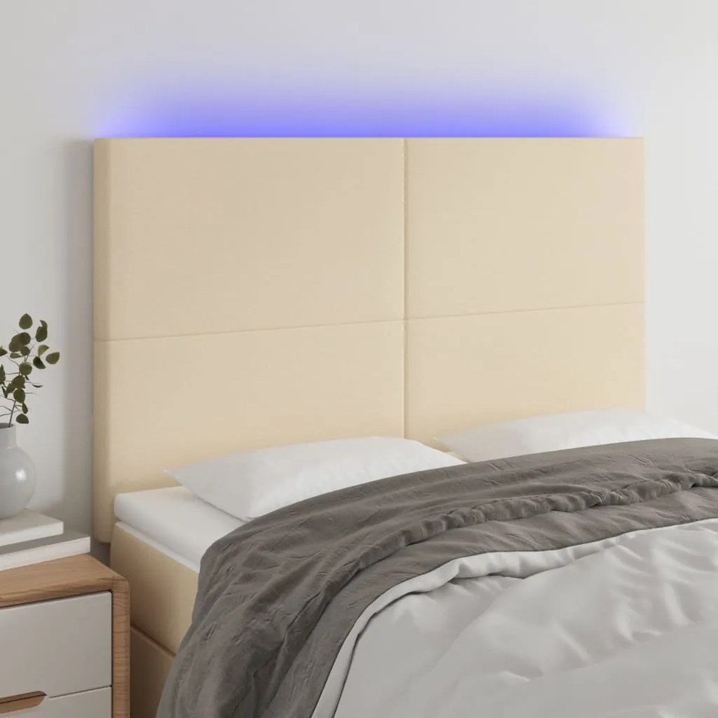 3122147 vidaXL LED горна табла за легло, кремава, 144x5x118/128 см, плат