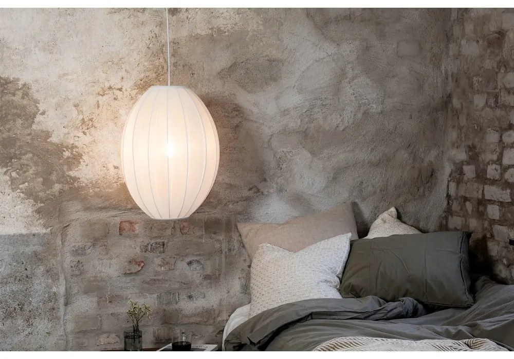 Бяло висящо осветително тяло с текстилен абажур ø 40 cm Florence – Markslöjd